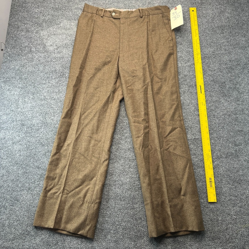 Vtg Mens Dress Pants 34x30 Brown Wool Formal Business Wear Career Slash Pocket